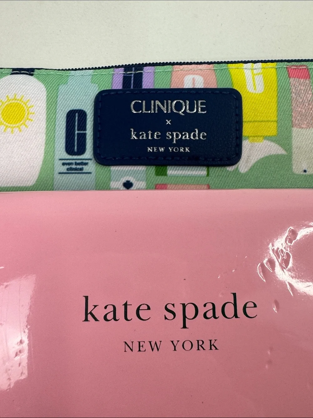 kate spade Green Printed Cosmetic Pouch & Pink Kate Spade Sunglasses Case set